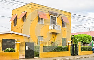 Street with colourful houses, Chinandega, Nicaragua, Central America