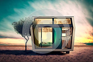 street conceptual modern tiny house with panoramic windows