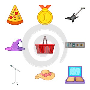 Street concert icons set, cartoon style