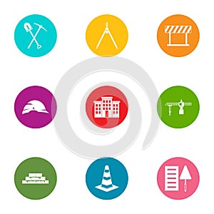 Street construction icons set, flat style