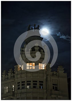 Street coruña valicia spain night urban moon