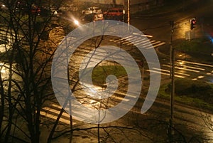 Street crossroads on a rainy night