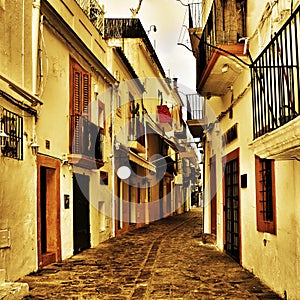 Street of Dalt Vila, the old town of Ibiza Town, in Balearic Isl