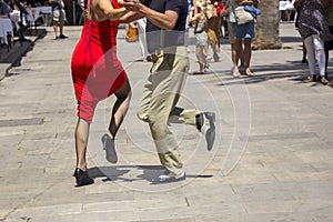 Street dancers performing tango in the street