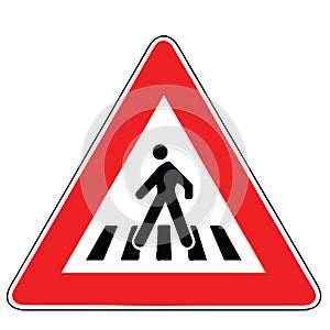 Street DANGER Sign. Road Information Symbol. Approaching a pedestrian crossing.