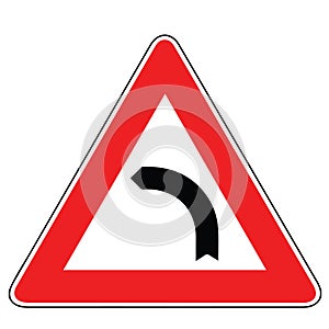 Street DANGER Sign. Road Information Symbol. Dangerous left turn.