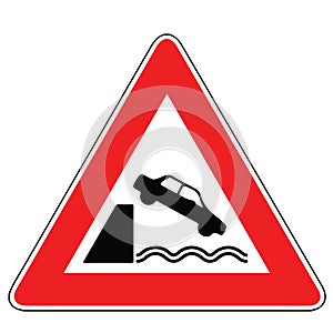 Street DANGER Sign. Road Information Symbol. Exit on a pier or precipice