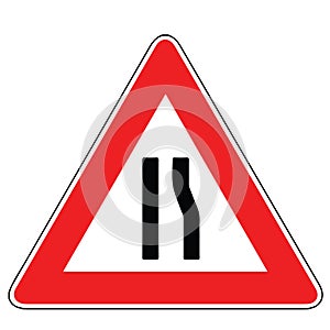 Street DANGER Sign. Road Information Symbol. Indication of narrowing of the road.