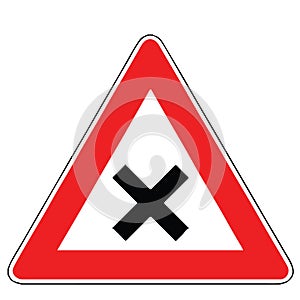 Street DANGER Sign. Road Information Symbol. Indication of the proximity of an intersection or junction.