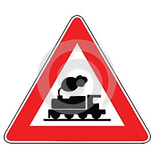 Street DANGER Sign. Road Information Symbol. Indication of Proximity of a level crossing without gates or barriers