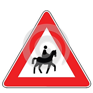Street DANGER Sign. Road Information Symbol. Knights. Indication of the proximity of a place frequently used by riders