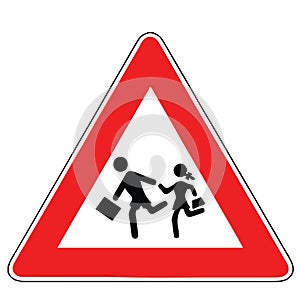 Street DANGER Sign. Road Information Symbol. Place frequented by children  such as school  playground or similar.