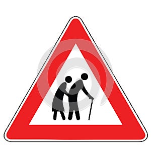 Street DANGER Sign. Road Information Symbol. Place frequented by the elderly  such as home  garden  park or similar.