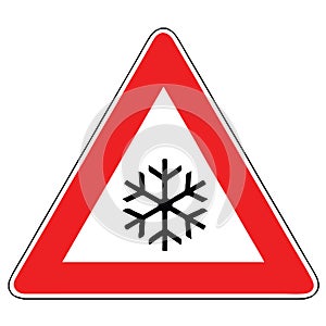 Street DANGER Sign. Road Information Symbol. Possibility of snow or ice.