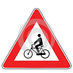 Street DANGER Sign. Road Information Symbol. Proximity of a place frequently used by cyclists.