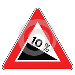 Street DANGER Sign. Road Information Symbol. Steep Slope Rise