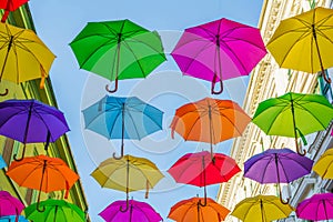 Street Decorated With Colored Umbrellas