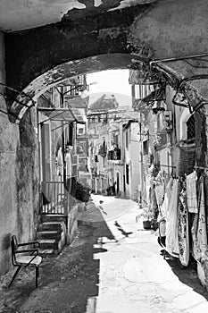 Street with dilapidated houses in Catania