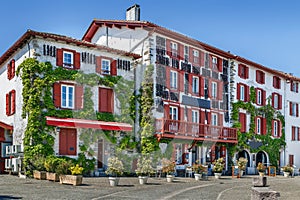 Street in Espelette, Pyrenees-Atlantiques, France photo