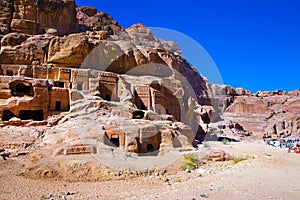 Street of facades, carving in the mointains in Petra, Jordan photo