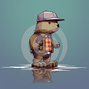 Street Fashion Cartoon Bear On Water Background