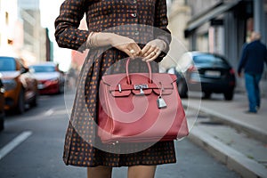 Street fashion detail woman flaunts Hermes Birkin handbag