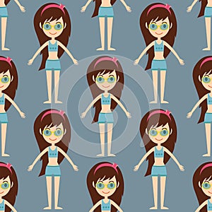 Street fashion girls models wear seamless pattern style fashionable stylish woman characters clothes looks vector