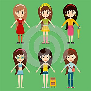 Street fashion girls models wear style fashionable stylish woman characters clothes looks vector illustration