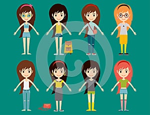 Street fashion girls models wear style fashionable stylish woman characters clothes looks vector illustration