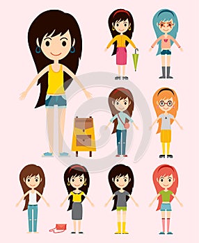 Street fashion girls models wear style fashionable stylish woman characters clothes looks vector illustration