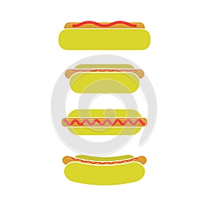 Street Fast Food Icons. Fresh Hot Dog. Unhealthy High Calorie Meal