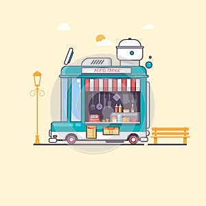 Street And Fast FoodTruck Flat Vector Illustration photo