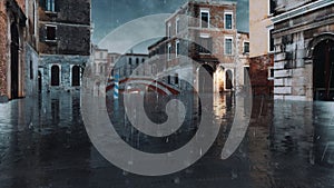 Street during flood Acqua Alta in Venice, Italy 3D