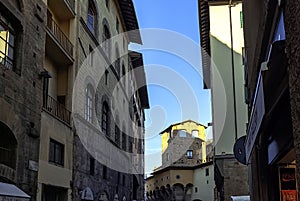 Street of Florence Old Town with vintage architecture in Florence, Italy