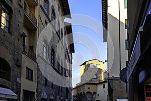 Street of Florence Old Town with vintage architecture in Florence, Italy