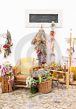 Street florist shop with display on the pavement