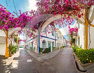 Street with flowers in Puerto de Mogan photo