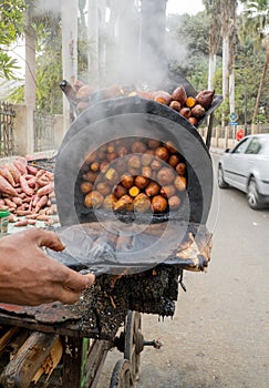 street food in Cairo Egypt : hot roasted yams