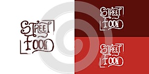 Street Food Chalk Handwriting Typography for Restaurant Cafe Bar logo design in deep red color