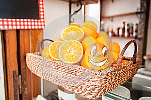 Street food - colored oranges for fresh juice