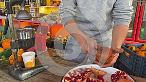 Street food and drinks, typical pomegranate juice makers