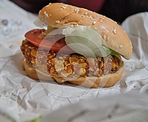 Street food fast food burger sandwich paper wrap western food crispy chicken burger