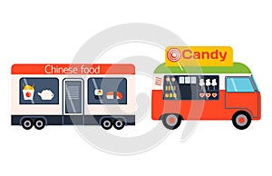 Street food festival color trailer vector restaurant car.