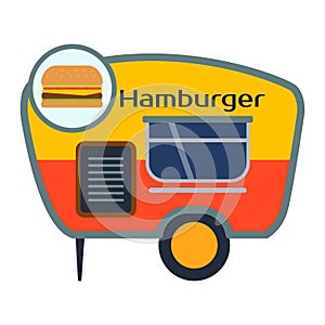 Street food festival hamburger trailer vector restaurant car.