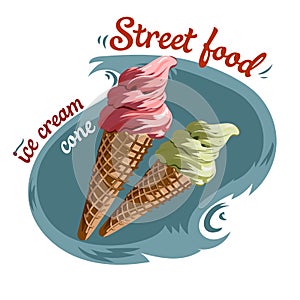 Street food ice cream cone vector illustration