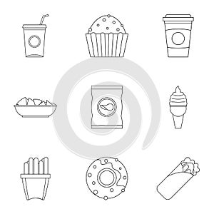 Street food icon set, outline style