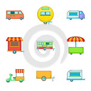 Street food icons set, cartoon style