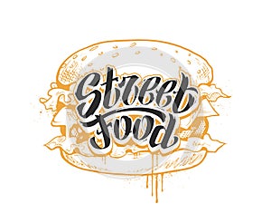 Street Food Lettering And Burger