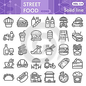 Street food line icon set, lunch symbols collection or sketches. Fast food linear style signs for web and app. Vector