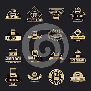 Street food logo icons set, simple style